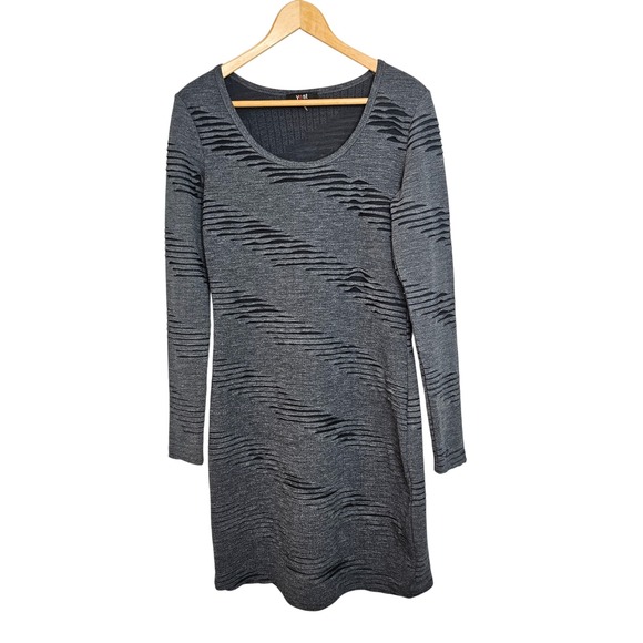 Yest Dresses & Skirts - Yest Womens Gray Textured Long Sleeve Scoop Neck Mini Sheath Dress Size Sm 6
